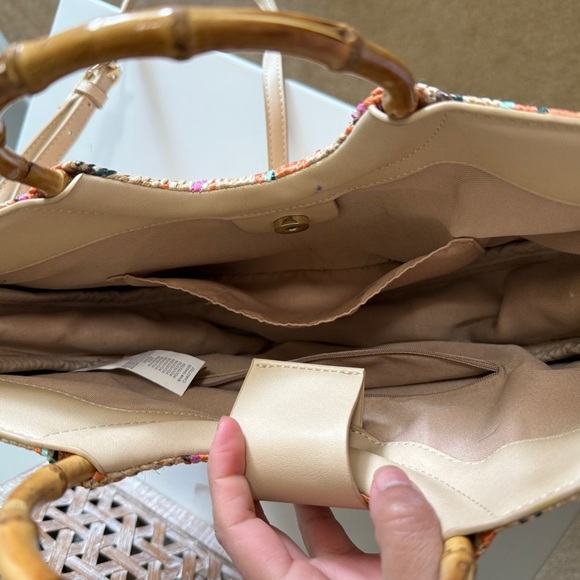 JustFab Wicker Circle Bag with Cane Handle and Boho Colors - Picture 6 of 9